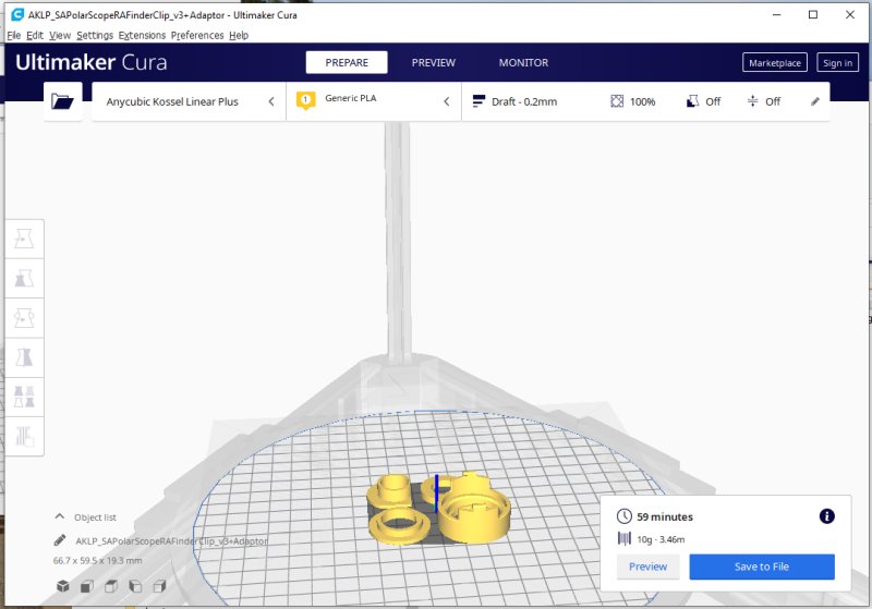 3D Printing: Adapter to polar finder telescope to attach a camera 90 degree angled viewer