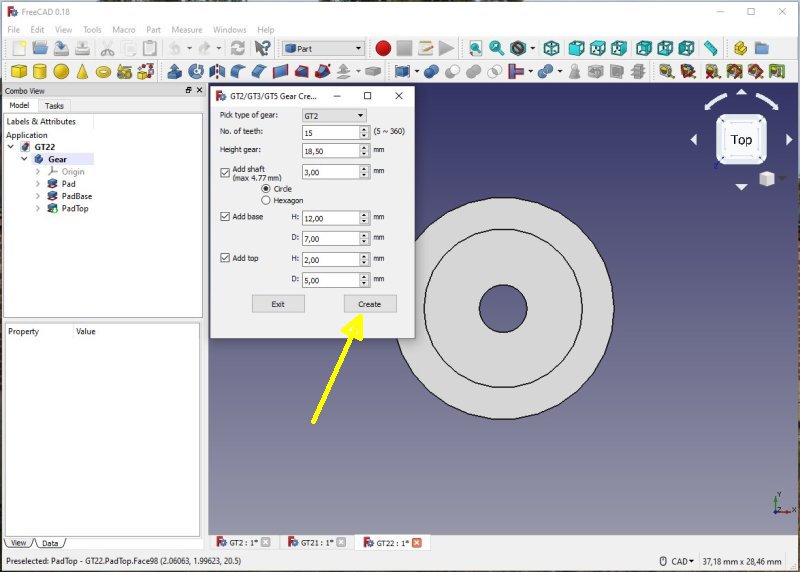 3D CAD: Making a drawing for GT2 pulleys to the focuser of lens