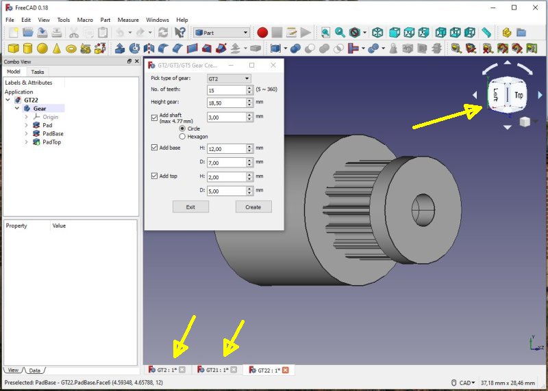 3D CAD: Making a drawing for GT2 pulleys to the focuser of lens