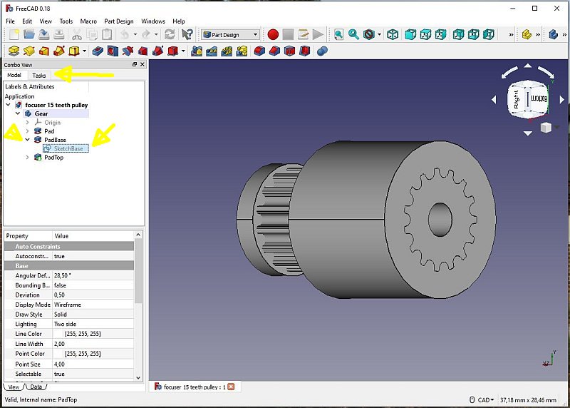 3D CAD: Making a drawing for GT2 pulleys to the focuser of lens