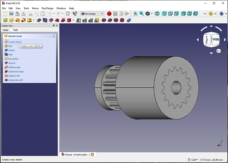 3D CAD: Making a drawing for GT2 pulleys to the focuser of lens