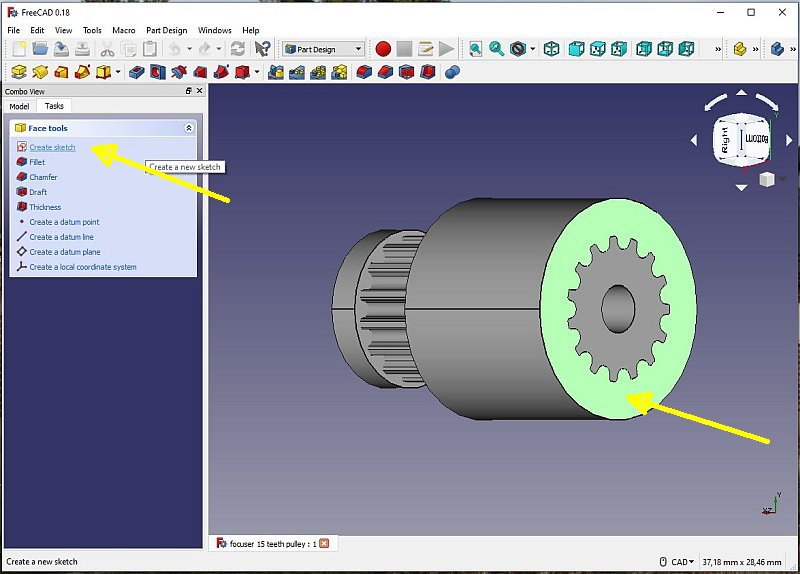 3D CAD: Making a drawing for GT2 pulleys to the focuser of lens