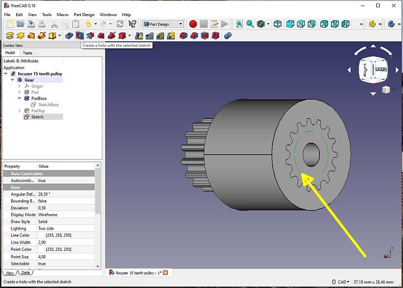 3D CAD: Making a drawing for GT2 pulleys to the focuser of lens