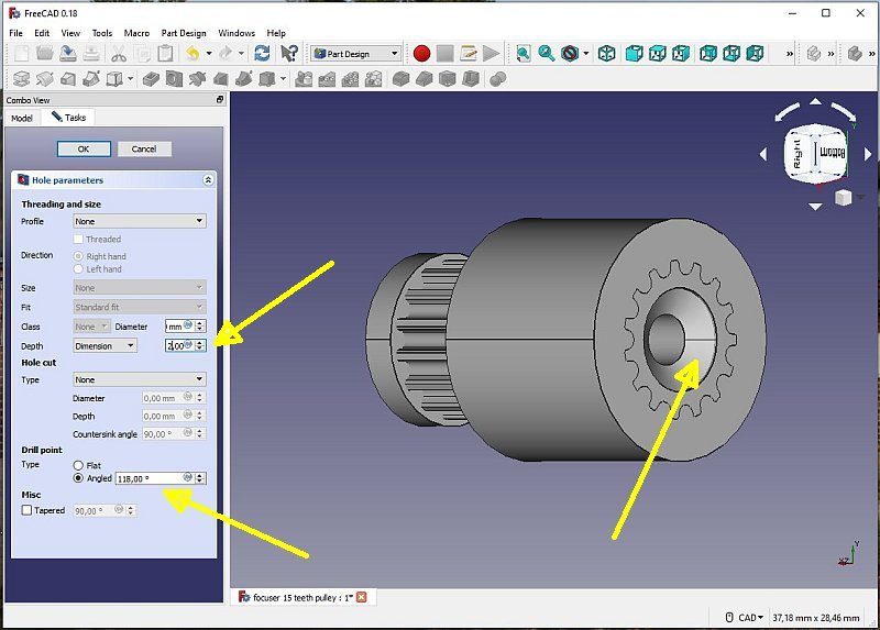 3D CAD: Making a drawing for GT2 pulleys to the focuser of lens