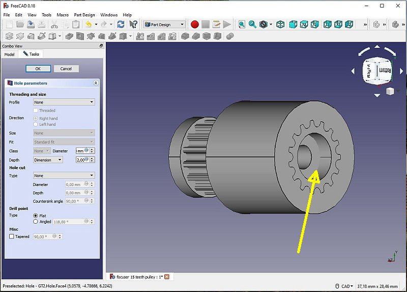 3D CAD: Making a drawing for GT2 pulleys to the focuser of lens