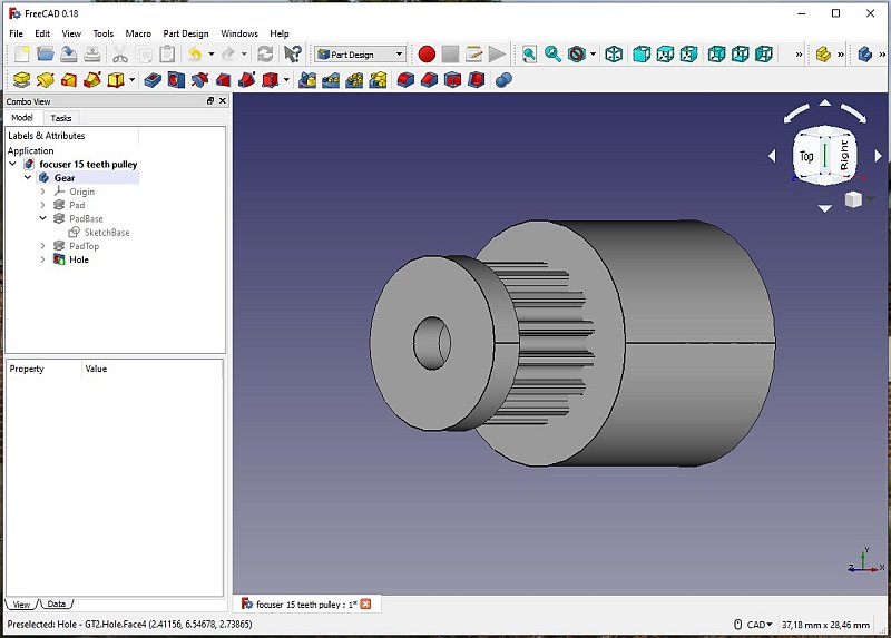 3D CAD: Making a drawing for GT2 pulleys to the focuser of lens