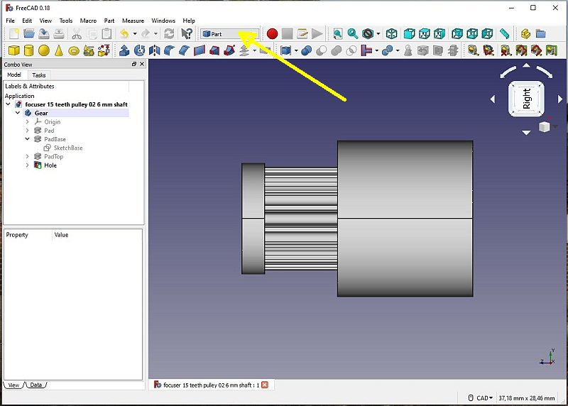 3D CAD: Making a drawing for GT2 pulleys to the focuser of lens