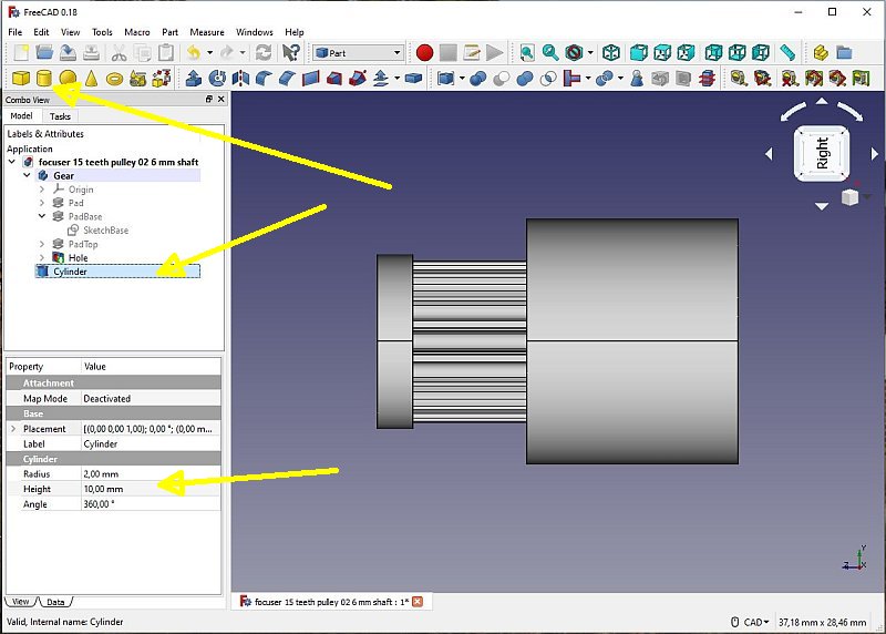 3D CAD: Making a drawing for GT2 pulleys to the focuser of lens