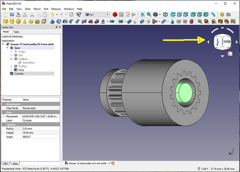 3D CAD: Making a drawing for GT2 pulleys to the focuser of lens