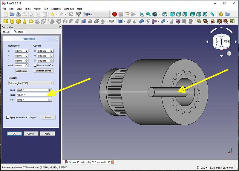 3D CAD: Making a drawing for GT2 pulleys to the focuser of lens