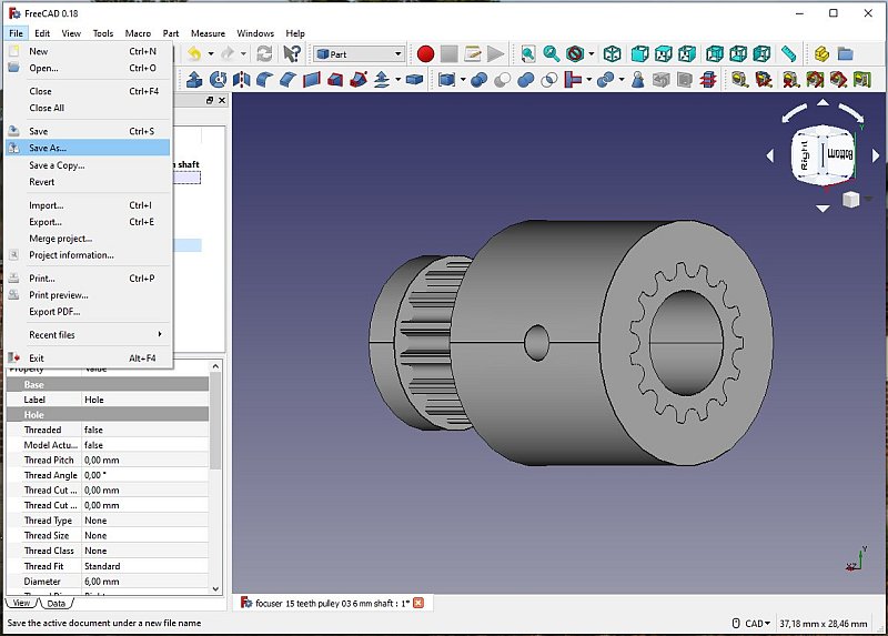 3D CAD: Making a drawing for GT2 pulleys to the focuser of lens