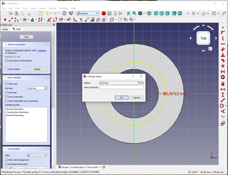 3D CAD: Making a drawing for GT2 pulleys to the focuser of lens