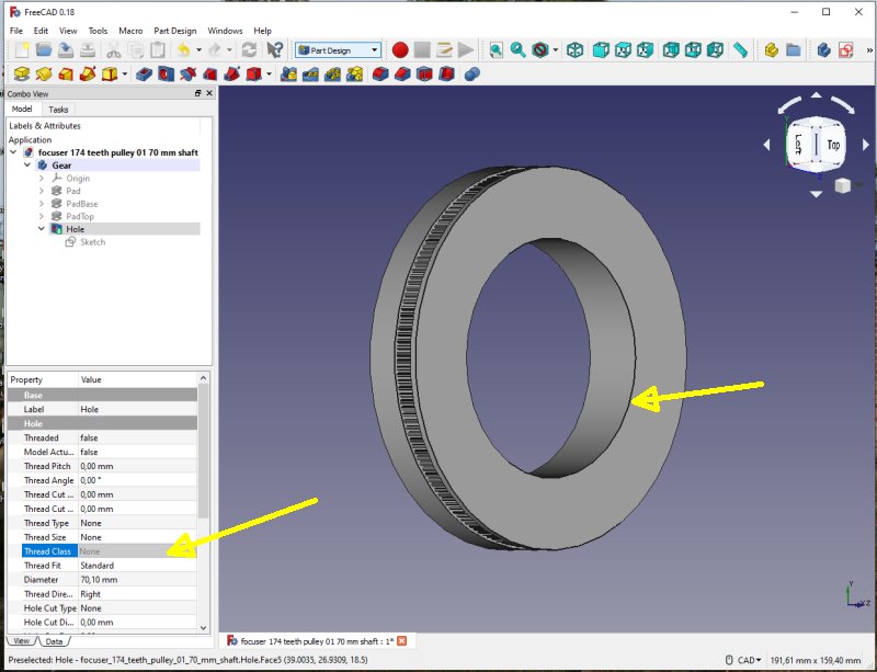 3D CAD: Making a drawing for GT2 pulleys to the focuser of lens