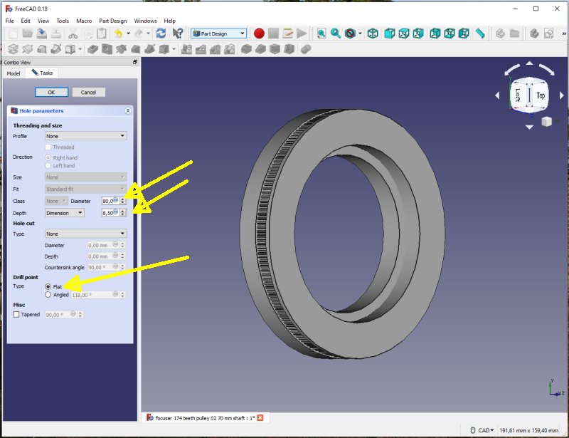 3D CAD: Making a drawing for GT2 pulleys to the focuser of lens