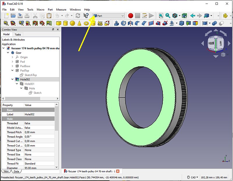 3D CAD: Making a drawing for GT2 pulleys to the focuser of lens