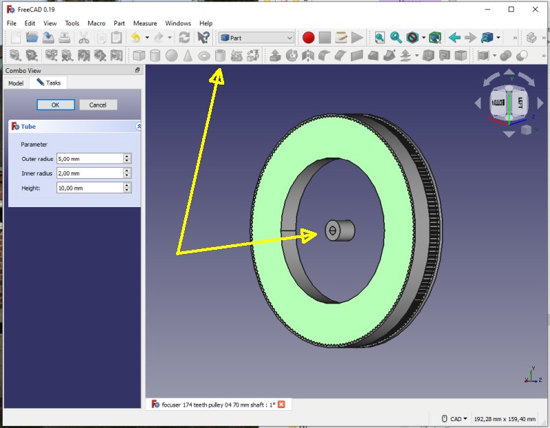 3D CAD: Making a drawing for GT2 pulleys to the focuser of lens