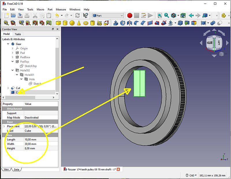 3D CAD: Making a drawing for GT2 pulleys to the focuser of lens