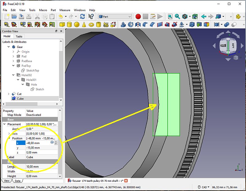 3D CAD: Making a drawing for GT2 pulleys to the focuser of lens