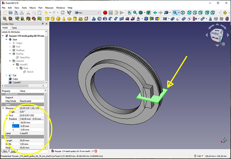 3D CAD: Making a drawing for GT2 pulleys to the focuser of lens