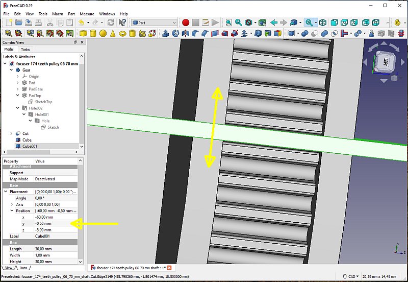 3D CAD: Making a drawing for GT2 pulleys to the focuser of lens