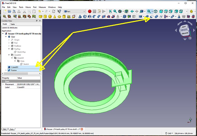 3D CAD: Making a drawing for GT2 pulleys to the focuser of lens