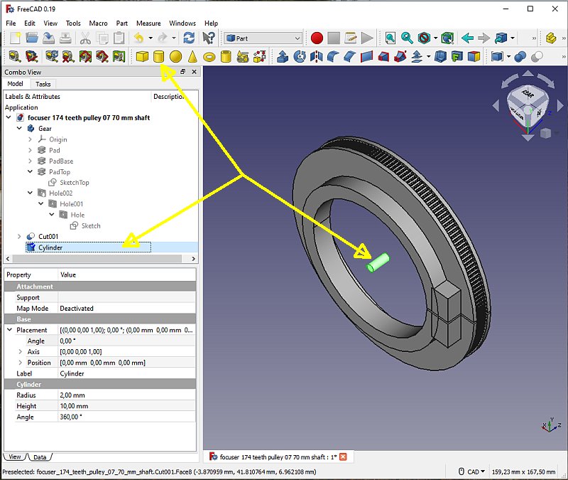 3D CAD: Making a drawing for GT2 pulleys to the focuser of lens