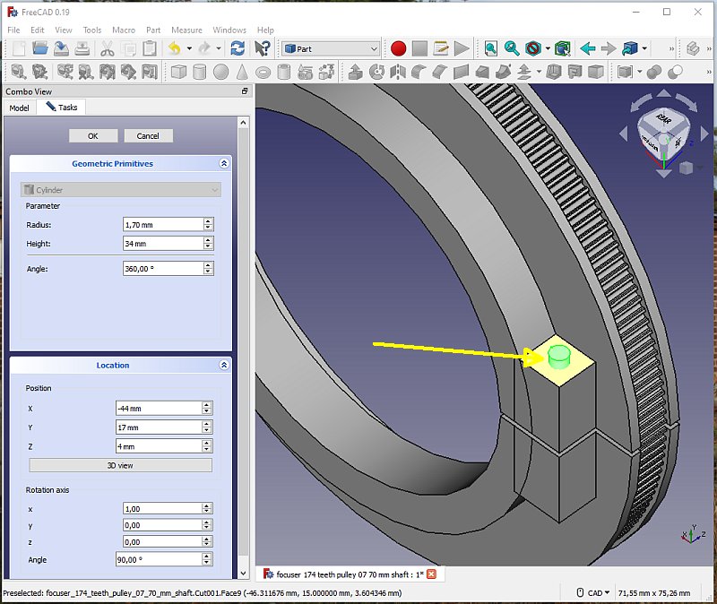 3D CAD: Making a drawing for GT2 pulleys to the focuser of lens