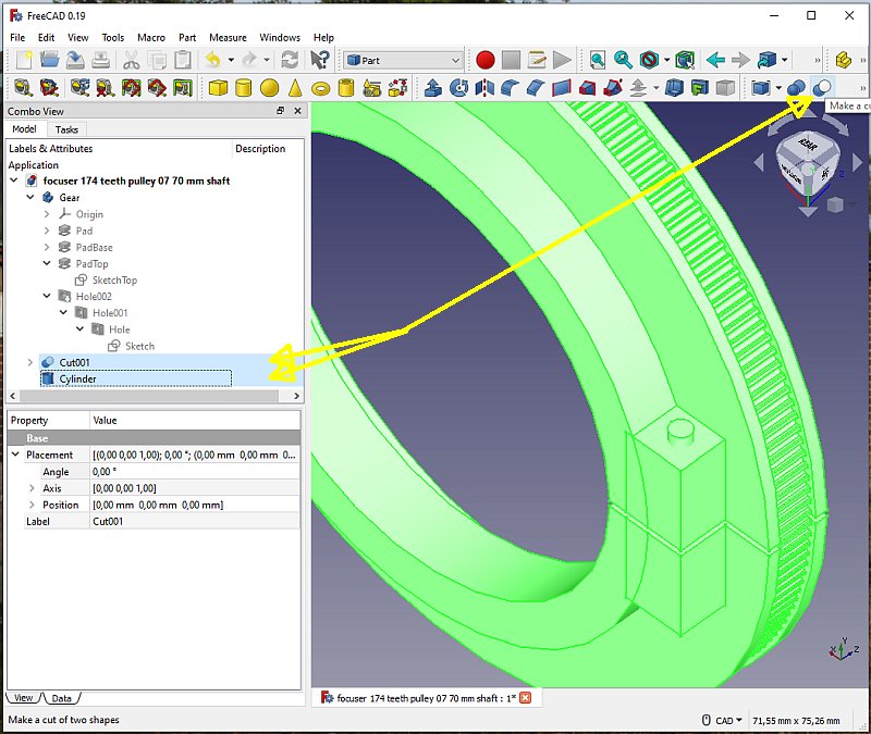 3D CAD: Making a drawing for GT2 pulleys to the focuser of lens