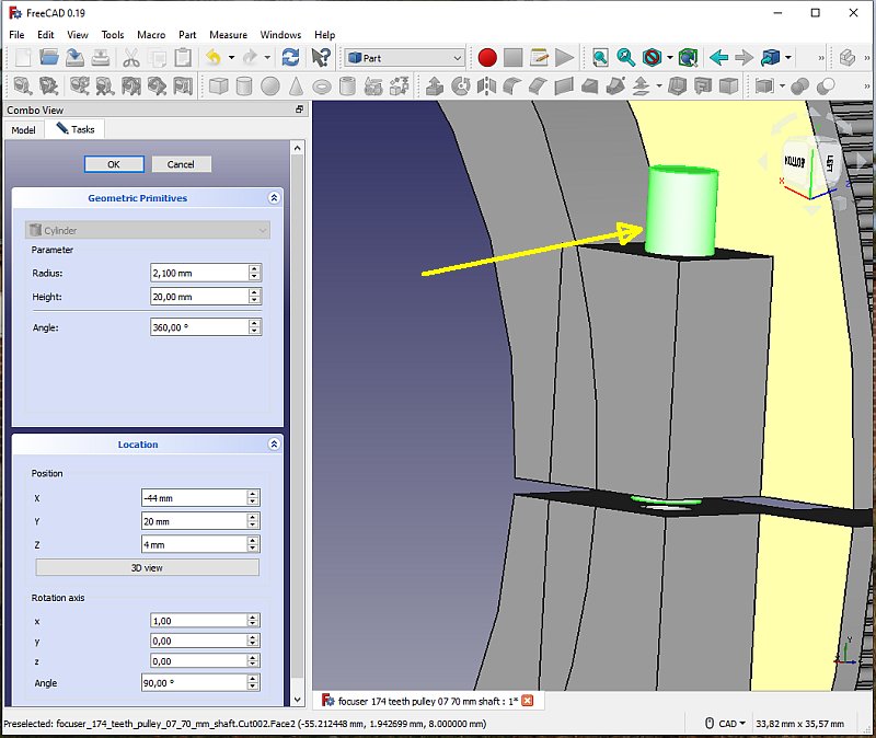 3D CAD: Making a drawing for GT2 pulleys to the focuser of lens