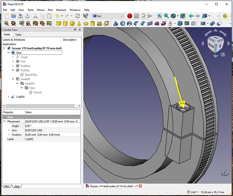 3D CAD: Making a drawing for GT2 pulleys to the focuser of lens