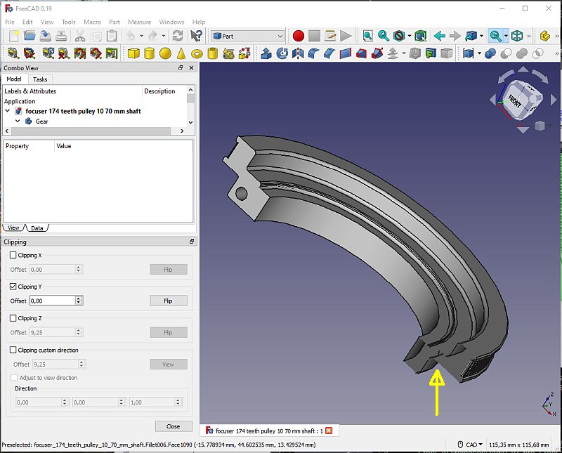 3D CAD: Making a drawing for GT2 pulleys to the focuser of lens