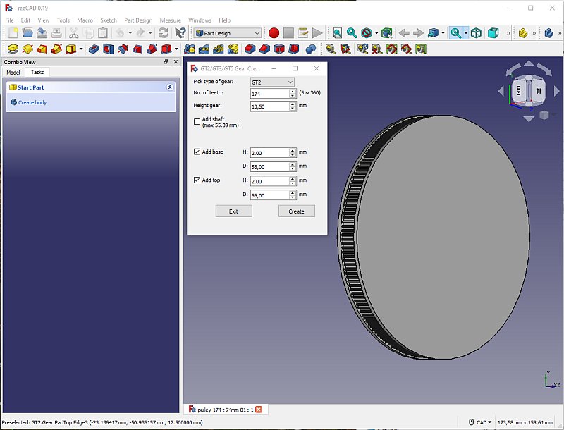 3D CAD: Making a drawing for GT2 pulleys to the focuser of lens