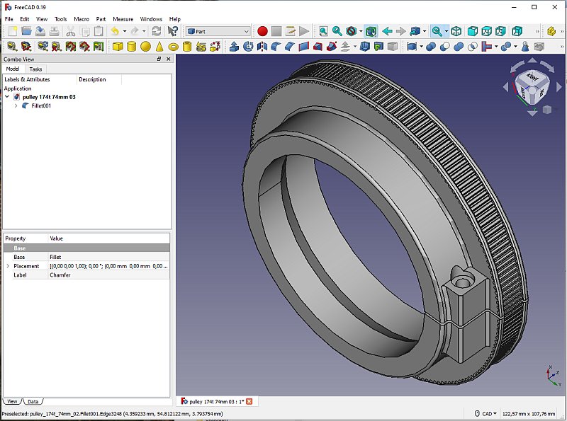 3D CAD: Making a drawing for GT2 pulleys to the focuser of lens