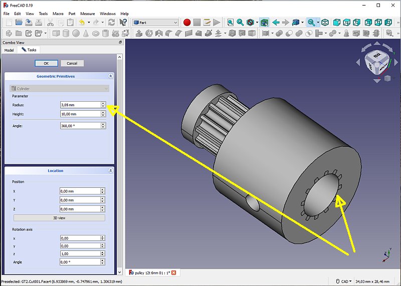 3D CAD: Making a drawing for GT2 pulleys to the focuser of lens