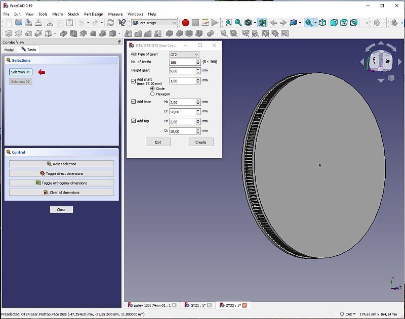 3D CAD: Making a drawing for GT2 pulleys to the focuser of lens