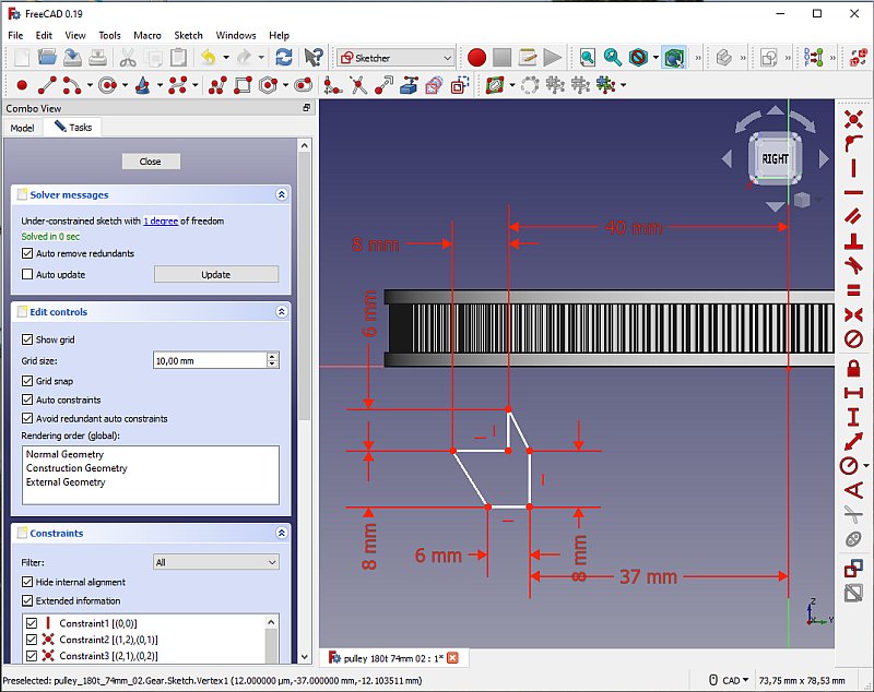 3D CAD: Making a drawing for GT2 pulleys to the focuser of lens