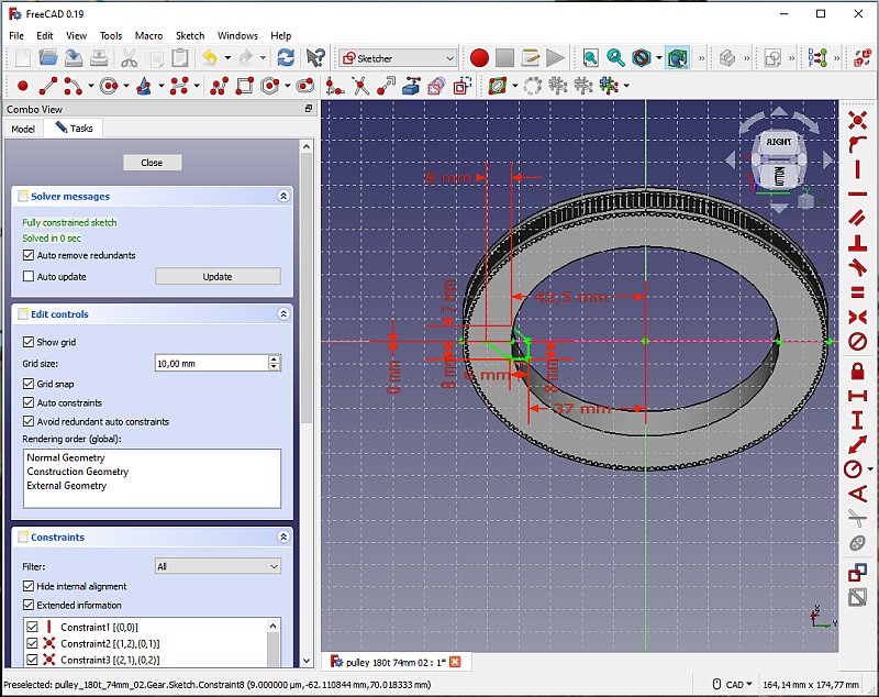 3D CAD: Making a drawing for GT2 pulleys to the focuser of lens