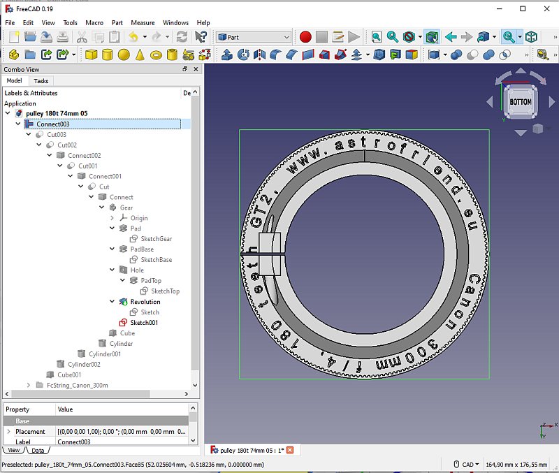 3D CAD: Making a drawing for GT2 pulleys to the focuser of lens