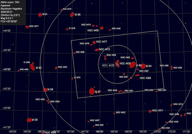 CdC sky chart, NGC 4435, M84, M86, M87 galaxies, 2020