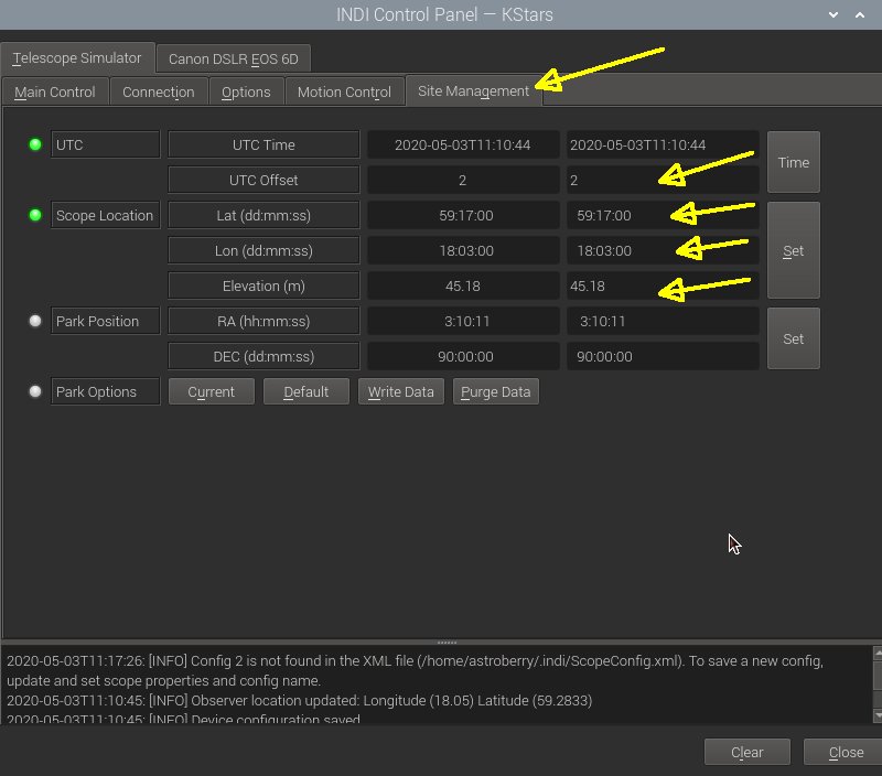 Setup INDI Control Panel 'Telescope Simulator'