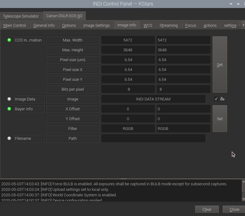 Setup INDI Control Panel 'Canon DSLR'