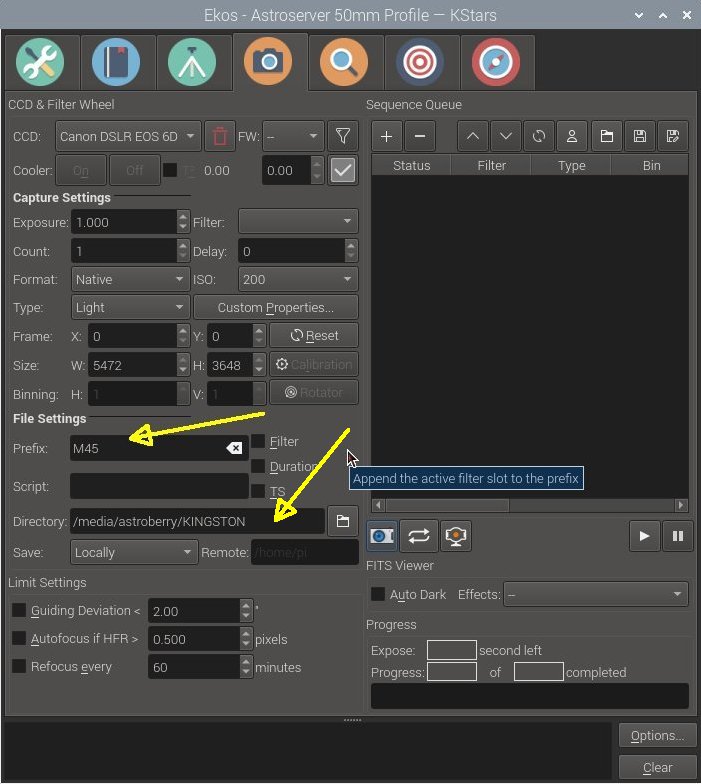 Setup INDI Control Panel 'Canon DSLR'