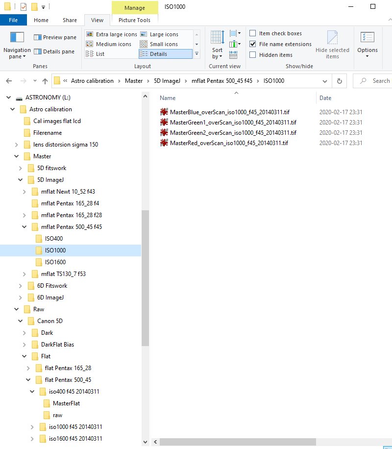 AstroImageJ, AIJ Macro: 'Make master files from raw files', raw calibration files folders