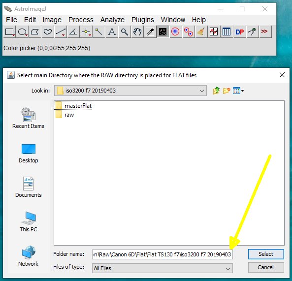 AstroImageJ, AIJ Macro: 'Make master files from raw files', Choose the RAW directory