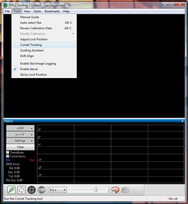 PHD2 setup comet tracking 1