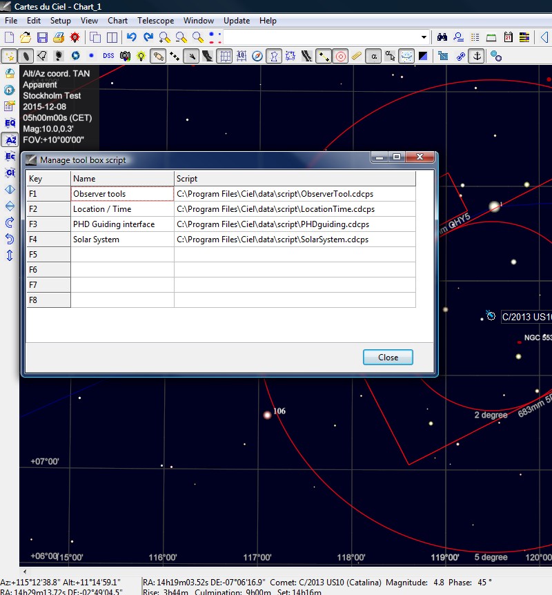 Skychart setup for comet tracking 2