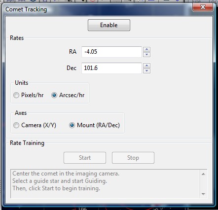 PHD2 Comet tracking start 1