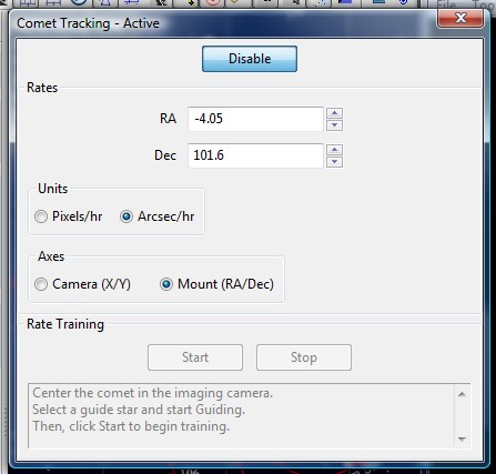 PHD2 Comet tracking enabled 2