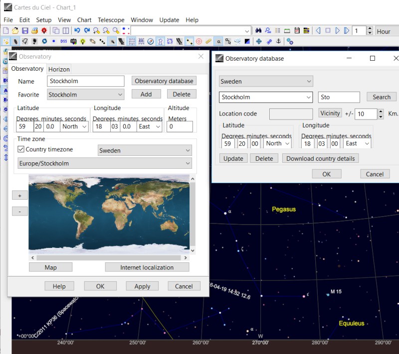 CdC Skychart setup>observatory