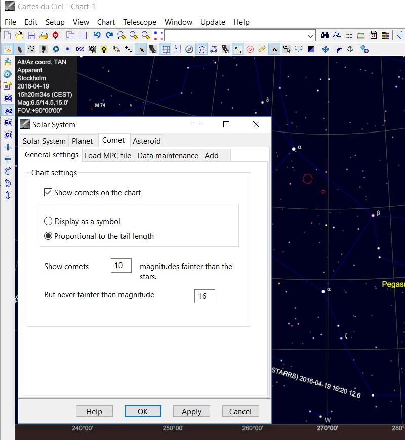 CdC comet solarsystem settings